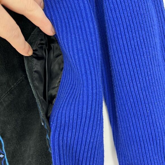 Bob Mackie Womens XS Leather Art Artsy Zip Sweater Jacket Embroidered Boho - Picture 3 of 11